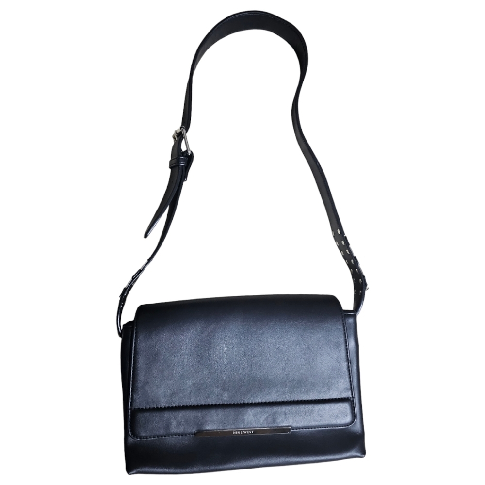 Nine West black shoulder bag with silver metal embellishments.